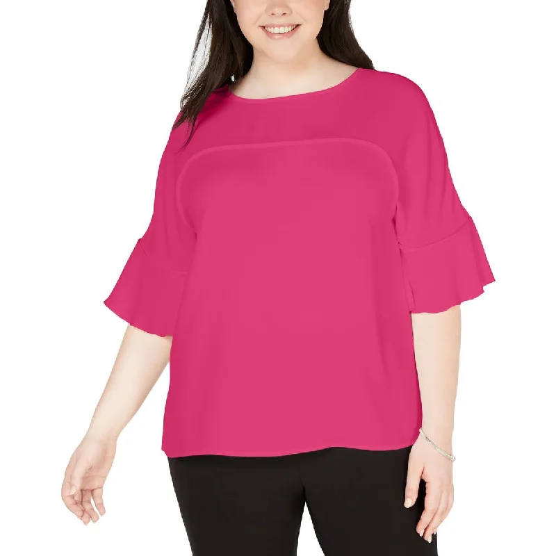 Bar III Womens Plus Keyhole Bell Sleeves Blouse Slim Fit Blouse