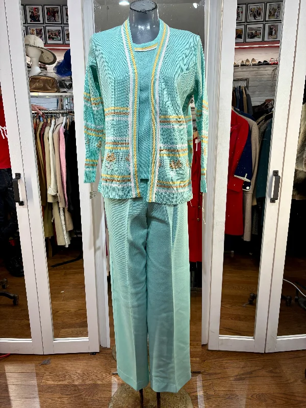 70’s Light Blue 3 Piece Pant Set By Manicotti Inc Comfortable Fleece Pants