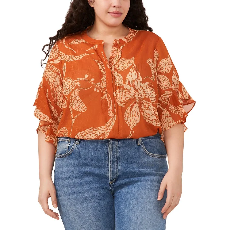 Vince Camuto Womens Plus Printed Blouse Chic Square Blouse