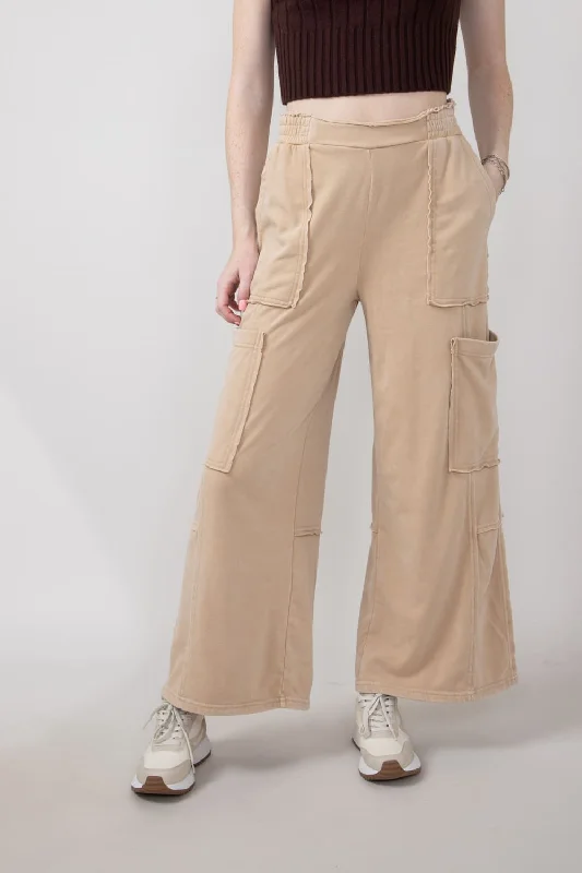 Knit Cargo Lounge Pants for Women in Taupe | DZ24E153-TAUPE Elegant Trouser Pants