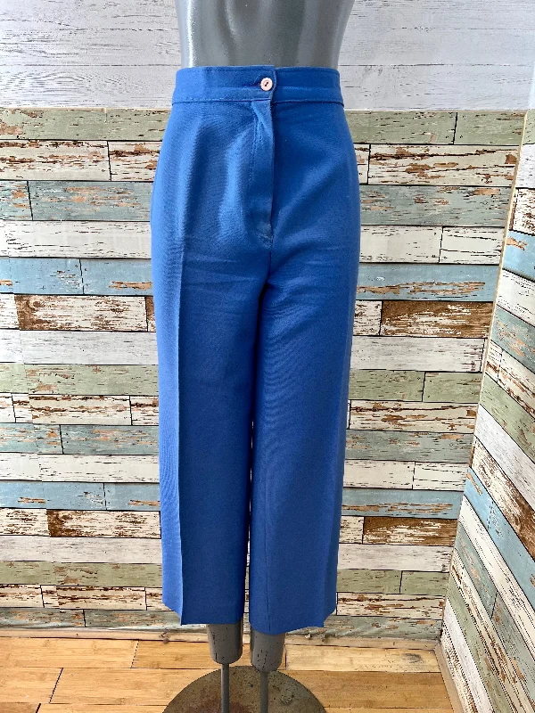 80’s Blue Zip Button Pants Chic Checkered Pants