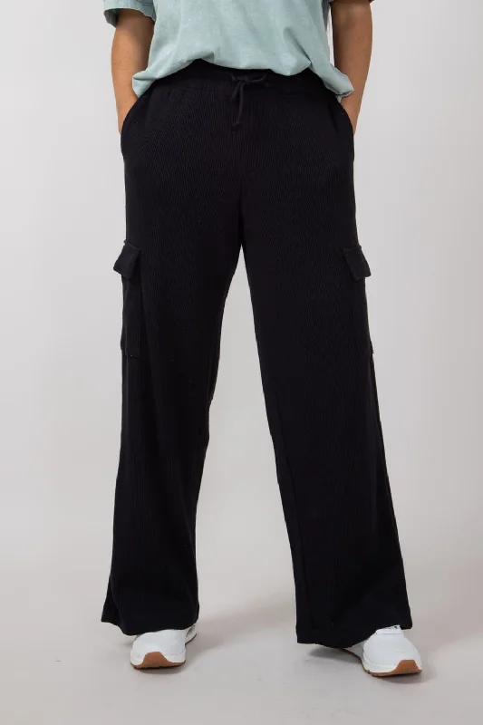 Willa Wide Leg Cargo Pants for Women in Black | 38T009S-BLACK Cozy Knit Pants