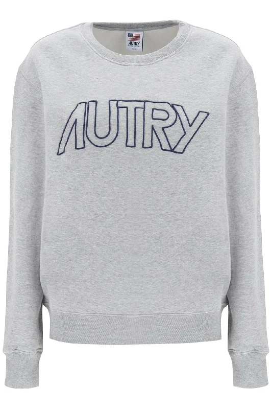 Crew-neck Sweatshirt With Logo Embroidery  - Grigio Hoodie with Sequins Glamorous Eye-catching