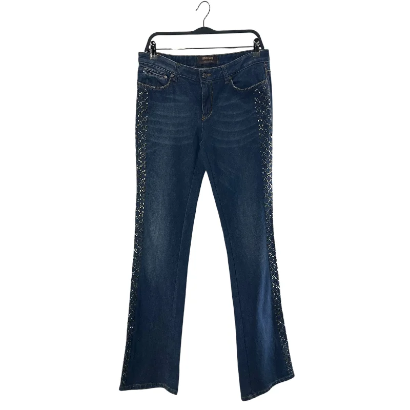 roberto cavalli/Bootcut Pants/44/Denim/NVY/BRONZE STUDDED SIDES Stylish Paperbag Waist Pants