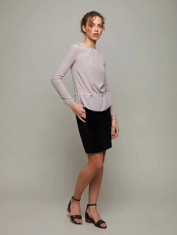 WISP | Pleated-Neck Silk Blouse Bell Sleeve Blouse
