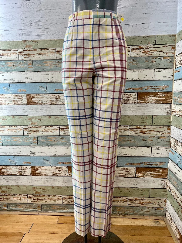 70’s Tartan Cotton Multicolored Pants Formal Linen Trousers