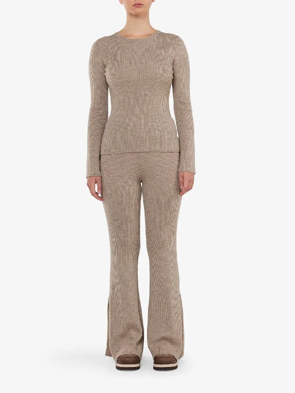 Geilo Ribbed Pant Women Warm Wool Trousers