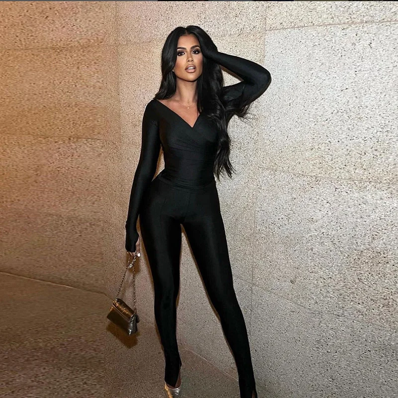 Off shoulder large V-neck high waisted tight pants casual sports set(CL12009) Trendy Wide-Leg Pants Off shoulder large V-neck high waisted tight pants casual sports set(CL12009) Trendy Wide-Leg Pants