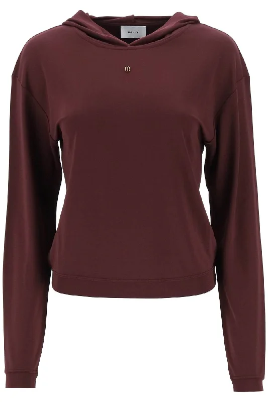 Jersey Hoodie With Bally Emblem  - Viola Hoodie with Hem Fringe Bohemian Relaxed