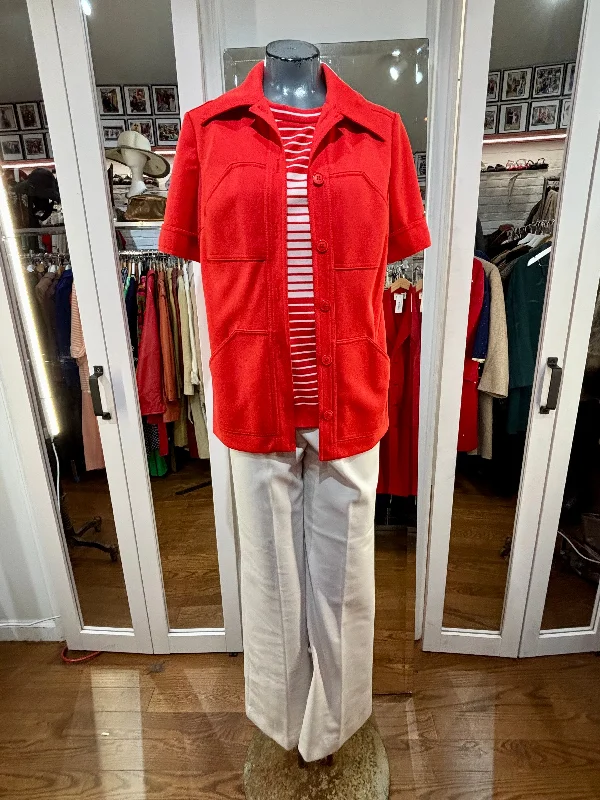 70’s Red Orange & Off White 3 Piece Pants Set by Butte Knit Chic Checkered Pants
