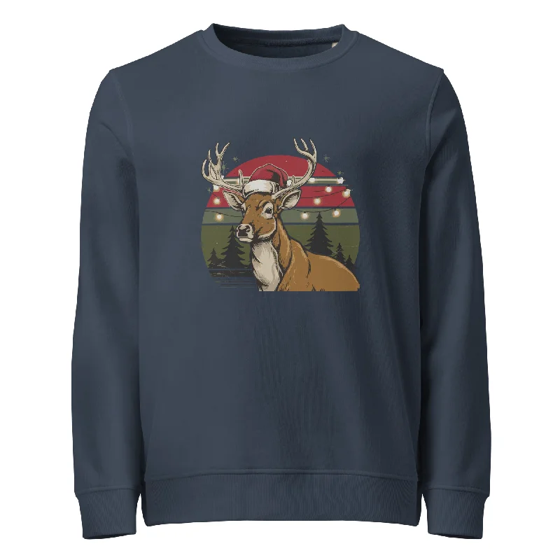 Ho-Ho-Vintage Reindeer Graphics Women Organic Sweatshirt Hoodie Sweatshirt Pullover