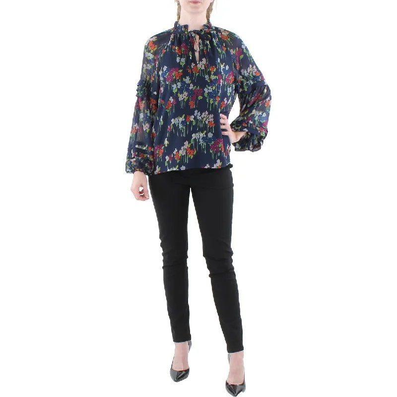 Lauren Ralph Lauren Womens Chiffon Floral Blouse Silky Tunic Blouse