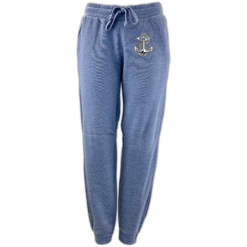 Navy Anchor Ladies Angel Fleece Pants Trendy Wide-Legged Trousers