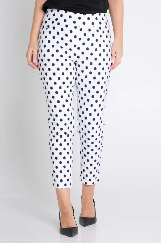 Dana Bengaline Capri Pants - White/Black Spot Elegant Palazzo Trousers