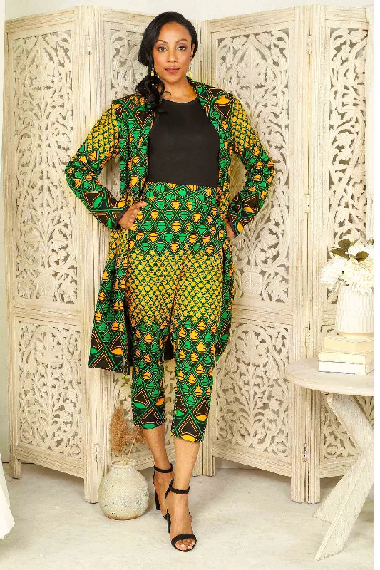 SEIDA African Print Women's Pant (Green/Yellow/Black Pattern) Cozy Maternity Pants