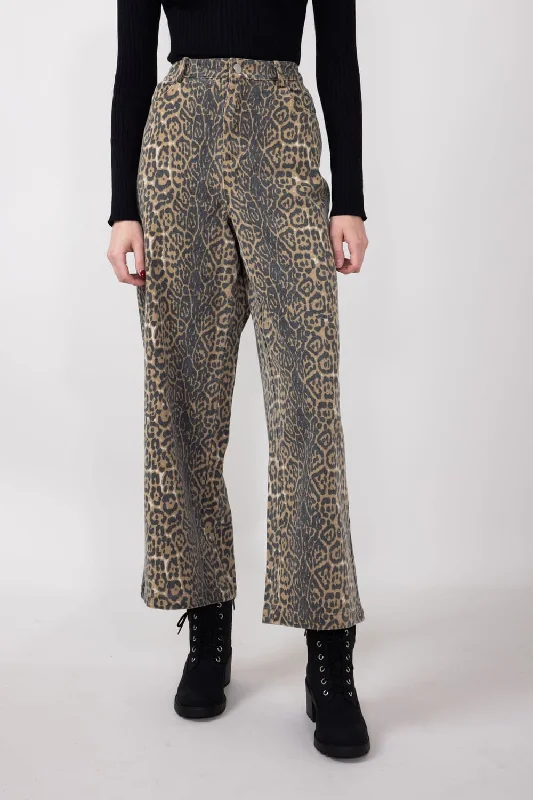 Leopard Print Twill Pants for Women in Charcoal Tan | MP7323G-TANCHARCOAL Relaxed Casual Leggings
