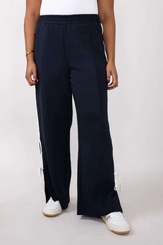 Bow Tie Track Pants for Women in Dark Navy | SP2364-DKNAVYWHITE Stylish Casual Pants