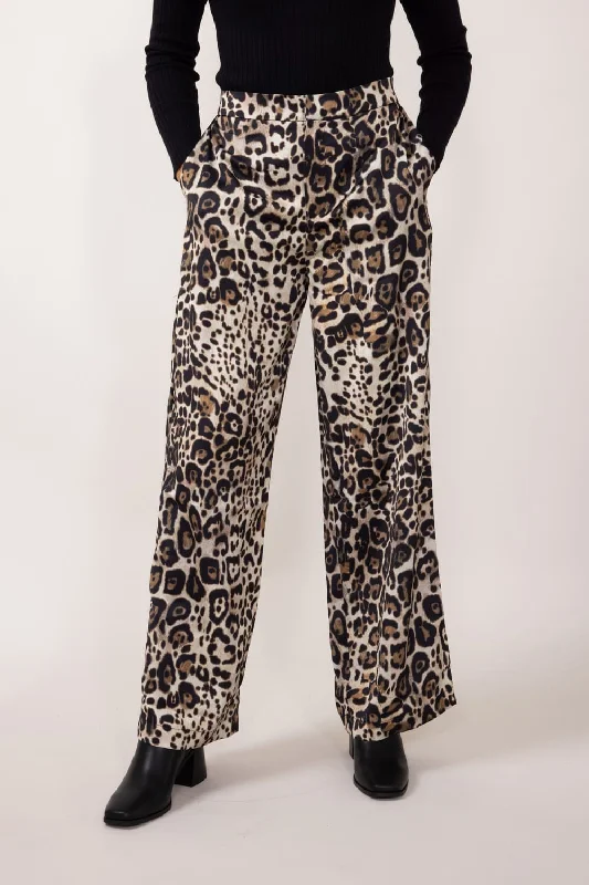 Leopard Print Satin Pants for Women in Animal Print | MAP3014-ANIMALPRINT Trendy Wide-Leg Pants