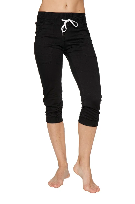 Women's Cuffed Jogger Yoga Pant (Solid Black) by 4-rth Stylish Harem Pants