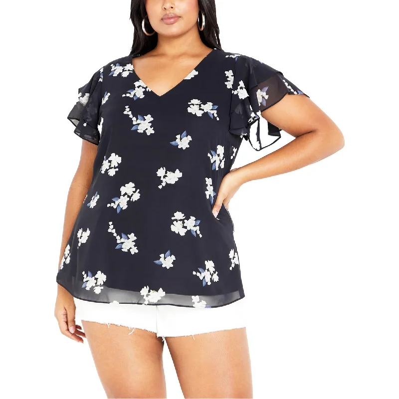 City Chic Womens Plus Floral Print  Blouse Vintage Lace Blouse