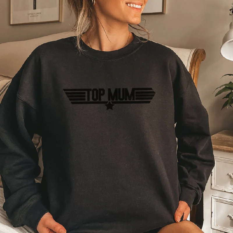 Top Mum Classic Tonal Black Sweatshirt Graphic Hoodie Design Print