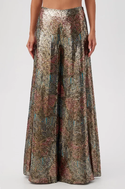 Siya Butterfly Print Silk Wide Leg Pant Modern Stretch Trousers