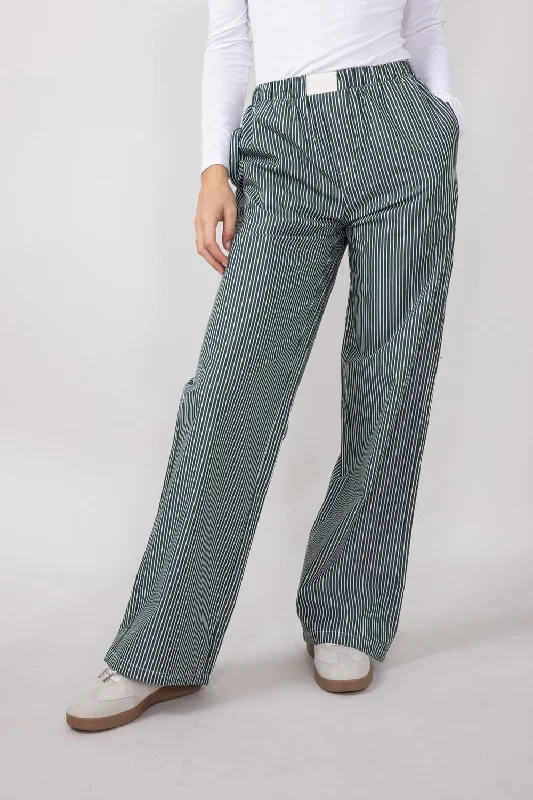 Striped Relaxed PJ Pants for Women in Forest Green | PSP1438-FORESTGREEN Stylish Paperbag Waist Pants