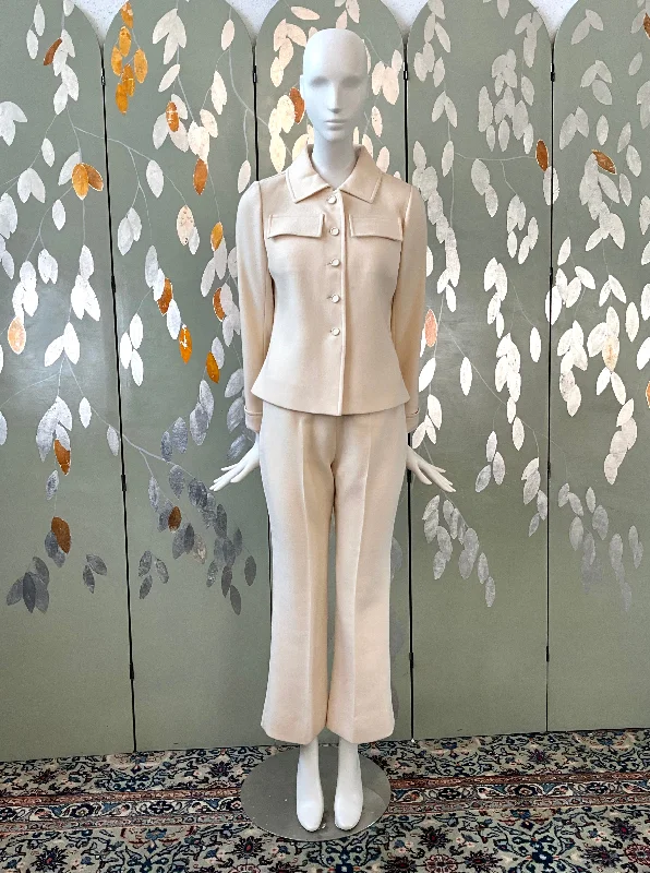 Vintage 1960s Courreges Mod Cream Pant Suit, Small Classic Pleated Pants