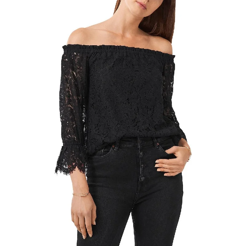 1.State Womens Lace High Neck Blouse Loose Oversized Blouse
