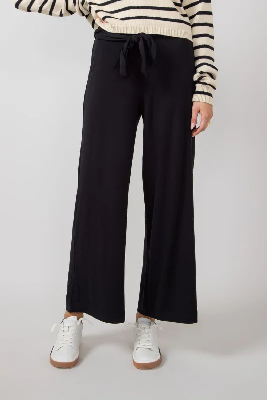 Wide Leg Bow Tie Pants for Women in Black | 42611-BLACK Elegant Wool Trousers