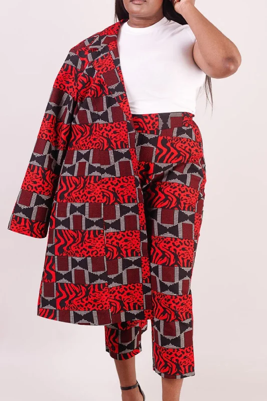 AYAJE African Print Women's Pant (Red/Black/Gray Pattern) Formal Slim Pants