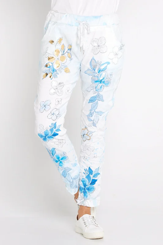 Alina Pants - Sky Bloom Relaxed High-Waist Trousers