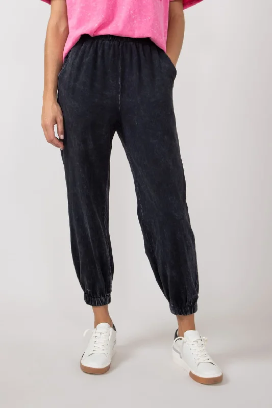 Garment Dyed Elastic Waist Jogger Pants for Women in Vintage Black | P70321P-VINTAGEBLACK Comfy Cargo Trousers