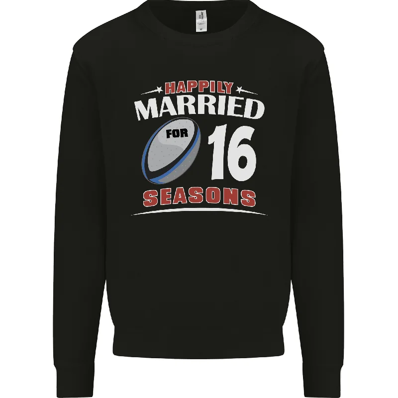 16 Year Wedding Anniversary 16th Rugby Mens Sweatshirt Jumper Hoodie with Side Slits Relaxed Casual