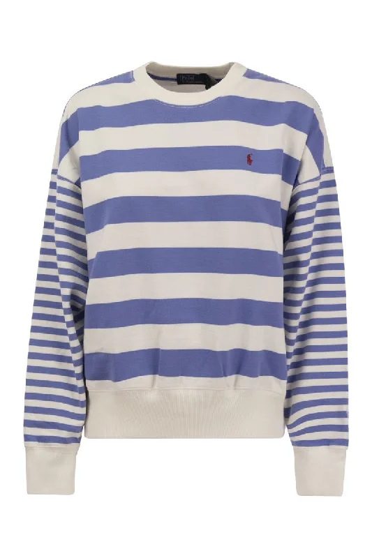 Crew-neck sweatshirt with stripes Hoodie with Rhinestones Sparkly Elegant