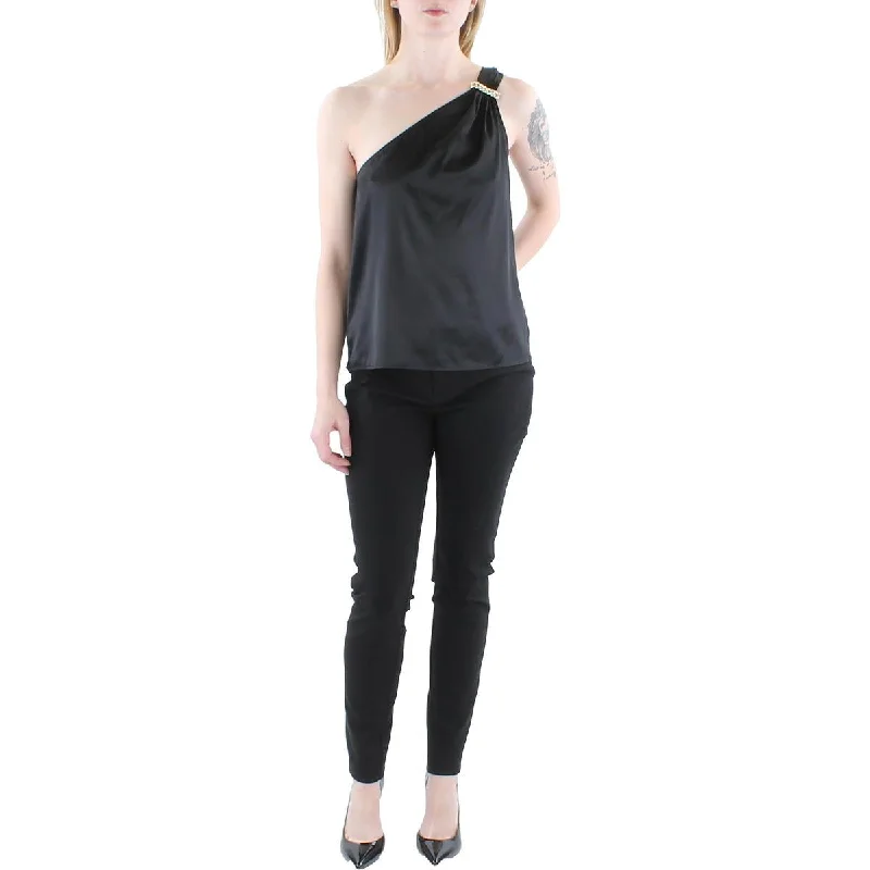 Generation Love Womens Lia Silk One Shoulder Blouse Classic Minimalist Blouse