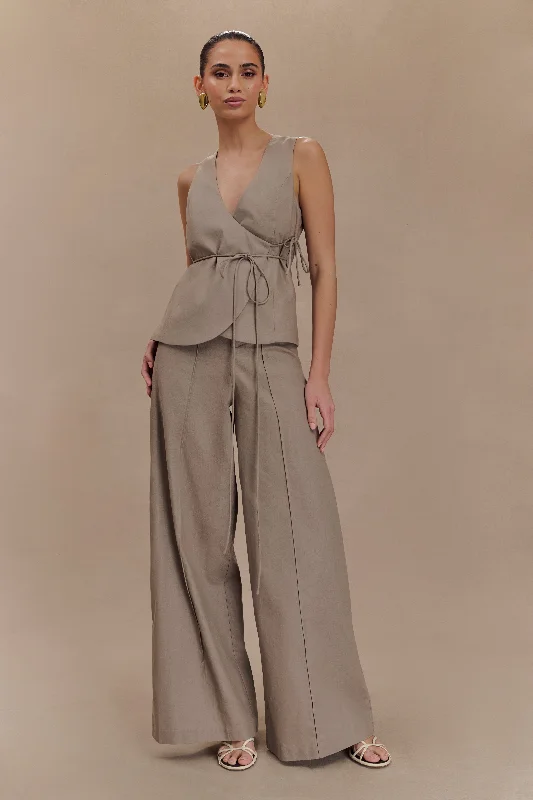 Brandi Linen Straight Leg Pant - Pebble Chic Faux Leather Pants