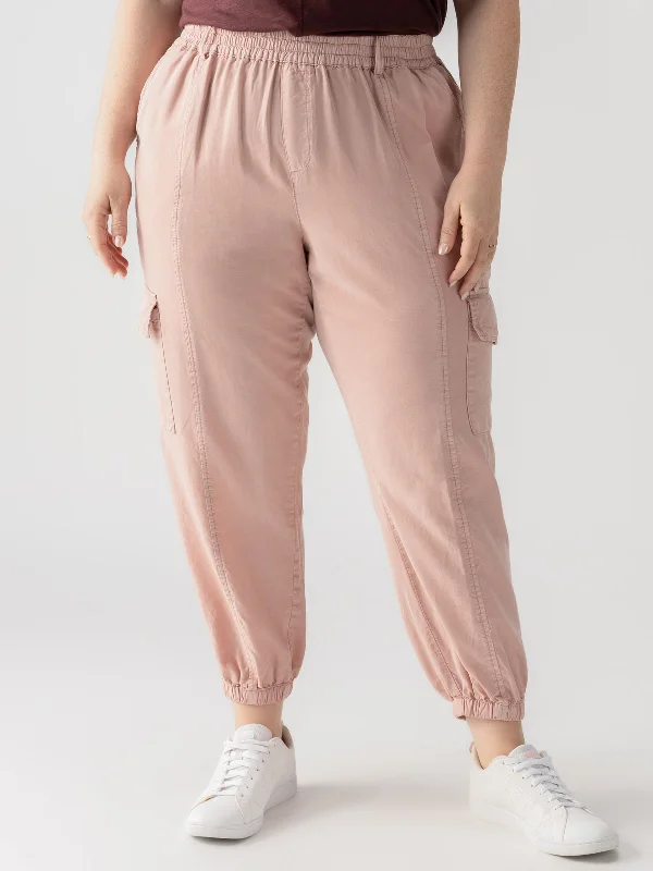 Relaxed Rebel Standard Rise Cargo Pant Smokey Rose Inclusive Collection Stylish Elastic Waist Pants