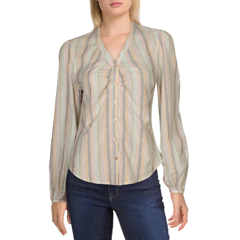 Joe's Jeans Womens Striped Button Up Blouse Drape Neck Blouse
