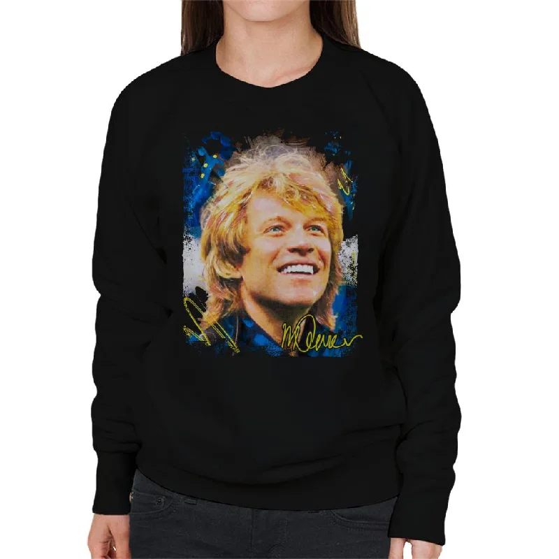 Sidney Maurer Original Portrait Of Jon Bon Jovi Smile Women's Sweatshirt Hoodie with Hem Elastic Stretchable Comfortable