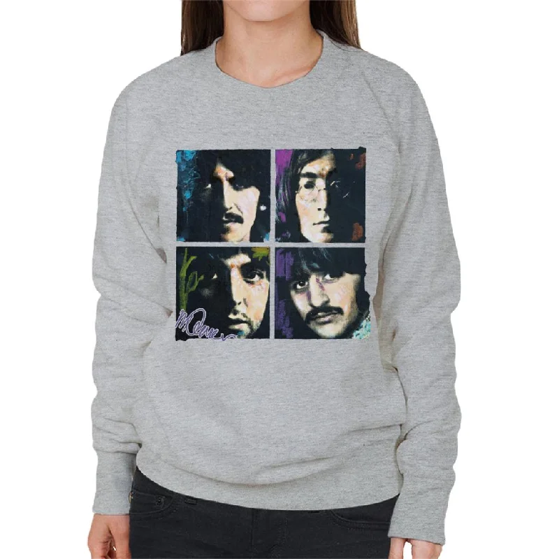 Sidney Maurer Original Portrait Of John Paul George Ringo Beatles Women's Sweatshirt Hoodie with Ribbed Neckline Snug Warm