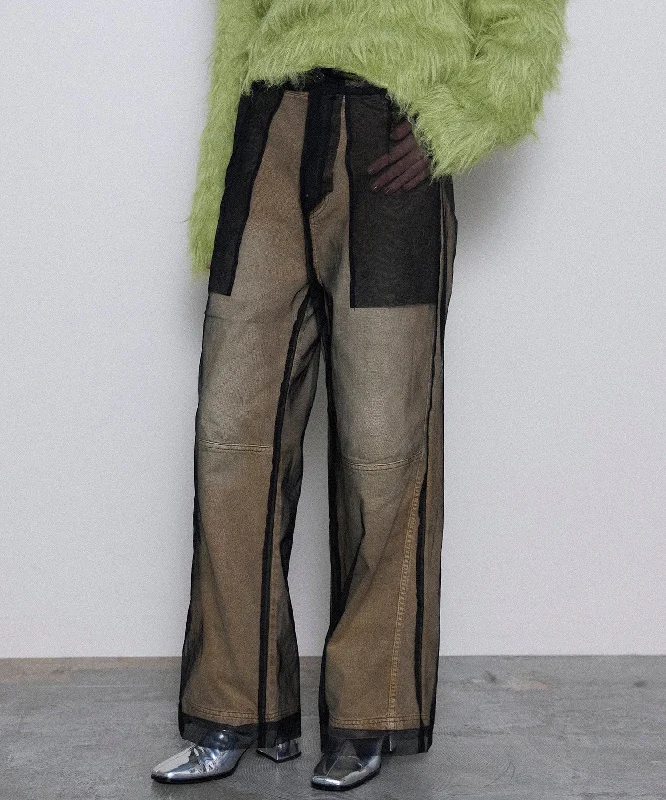 Tulle Layer Denim Pants Stylish Casual Pants