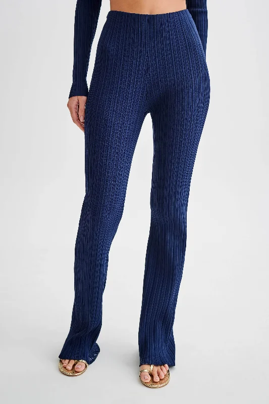 Chiara Straight Leg Rib Knit Pant - Navy Classic Flared Pants