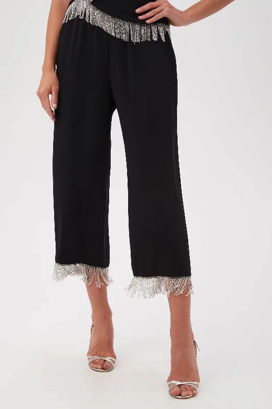 Oberon Rhinestone Fringe Cropped Pant Slim Fit Casual Pants
