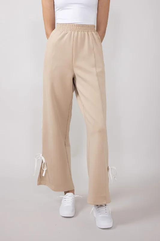 Bow Tie Track Pants for Women in Taupe White | SP2364-TAUPEWHITE Soft Cotton Pants