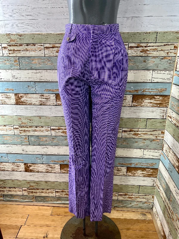 70’s Purple Patterned High Waisted Pants Elegant Silk Pants