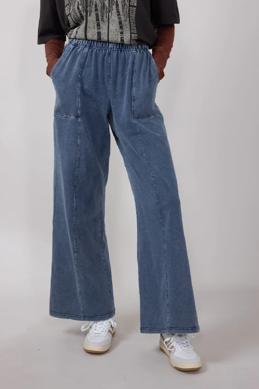 Elastic Waistline Straight Leg Pants for Women in Denim Blue | FP3364-DENIMBLUE Chic Wool Trousers
