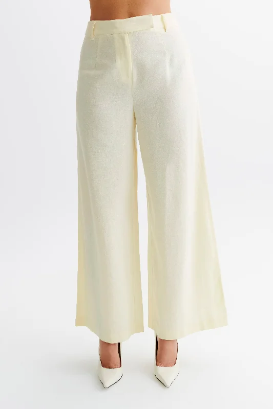 Franca Linen Wide Leg Pant - Lemon Sherbet Trendy Printed Leggings