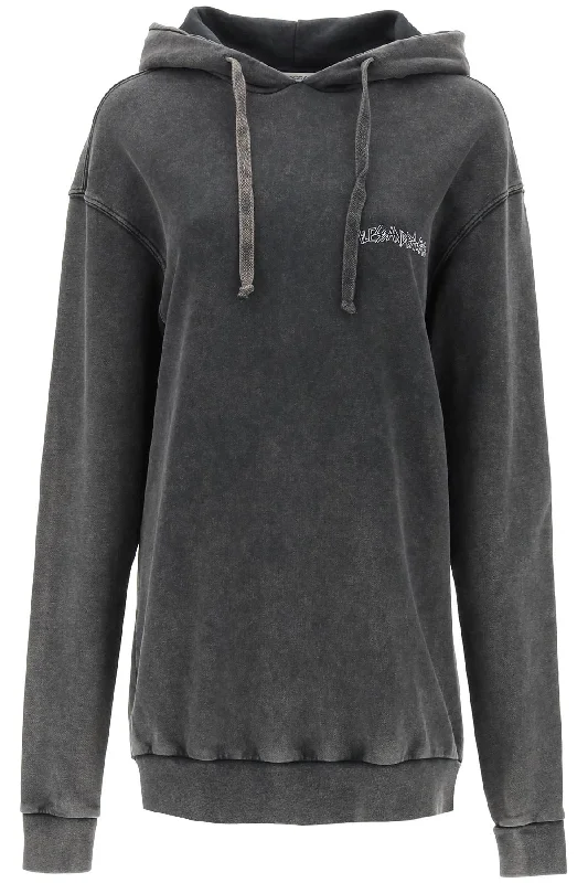 Oversized Hoodie With Print And Rhinestones - Grey Hoodie with Tied Waist Feminine Flattering Oversized Hoodie With Print And Rhinestones - Grey Hoodie with Tied Waist Feminine Flattering