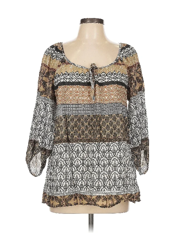 3/4 Sleeve Blouse Embellished Collar Blouse